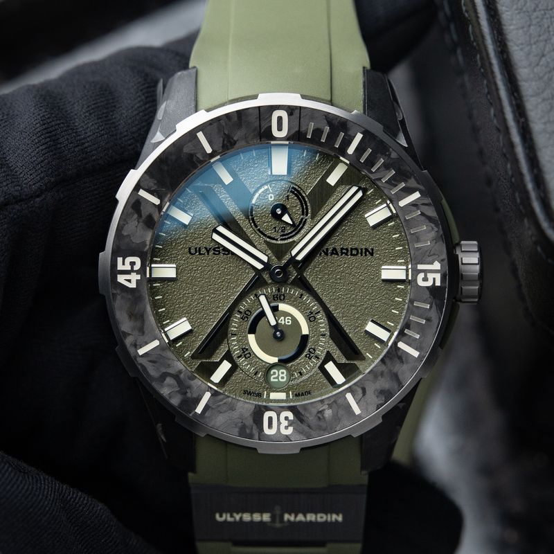 Ulysse Nardin Diver NET OPS STICKERED 3/2026 Green Dial Carbon Bezel Steel
