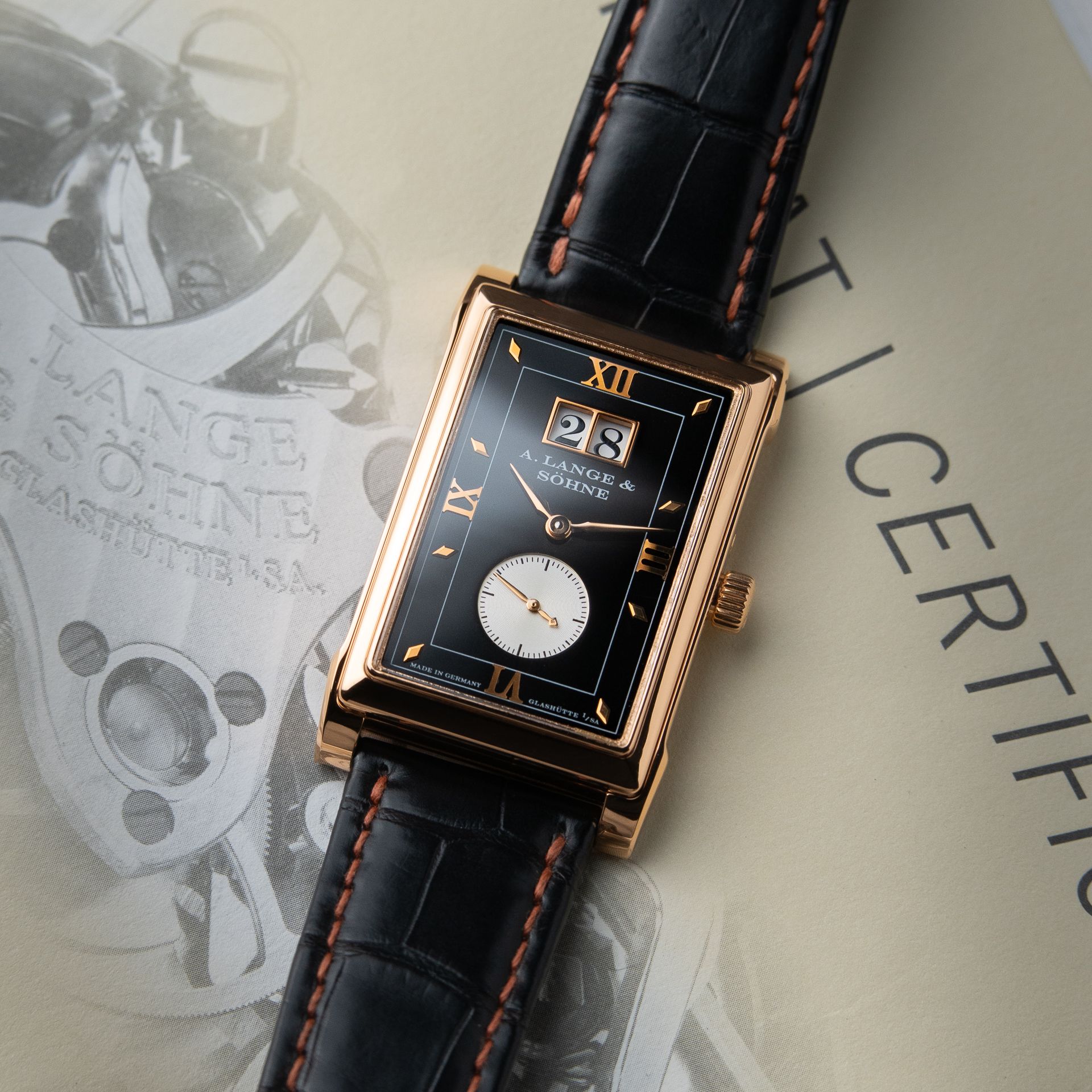 A. Lange & Söhne Cabaret Rose Gold Black Dial Big Date Manual Leather