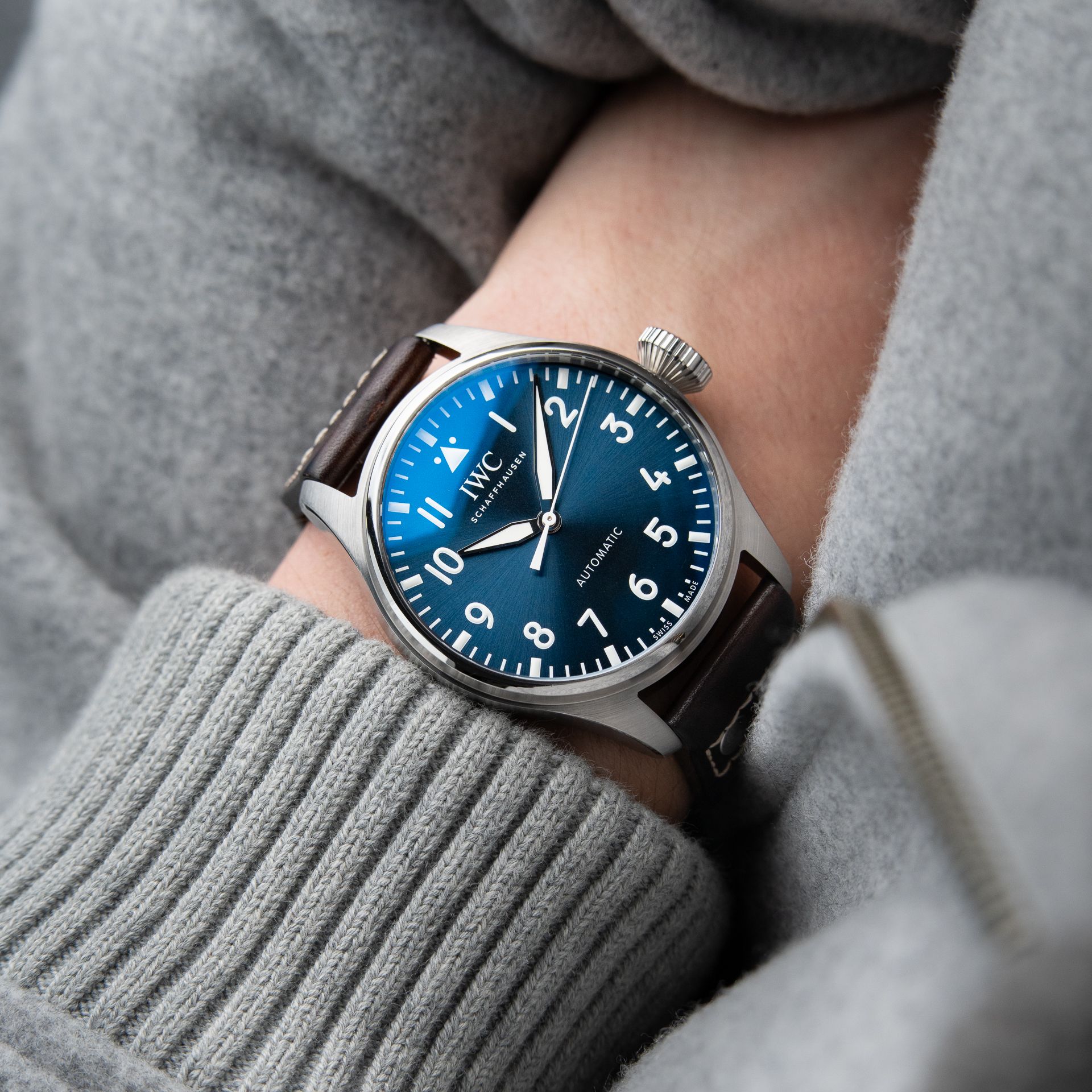 IWC Big Pilot's Watch Blue Sunburst Dial Steel Leather 43mm Automatic Set