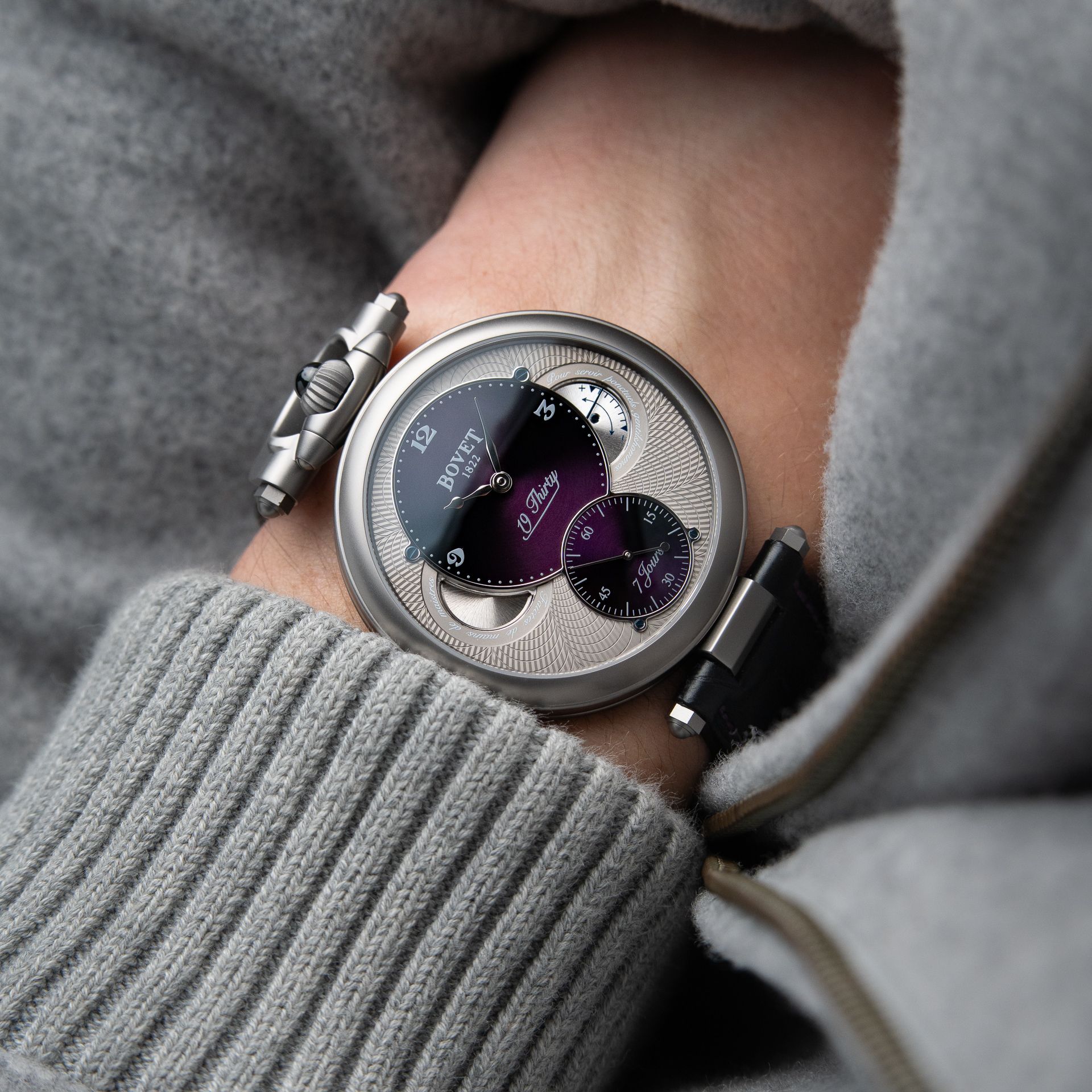Bovet 19Thirty Fleurier RARE CLEAN Purple Dial Titanium 7 Days 42mm Manual