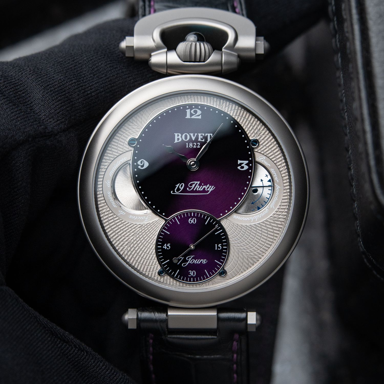Bovet 19Thirty Fleurier RARE CLEAN Purple Dial Titanium 7 Days 42mm Manual