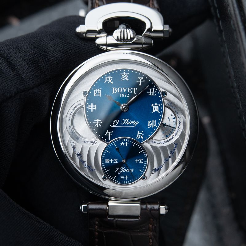 Bovet 19Thirty Fleurier RARE Blue Sunburst Chinese Numerals Steel 7 Days