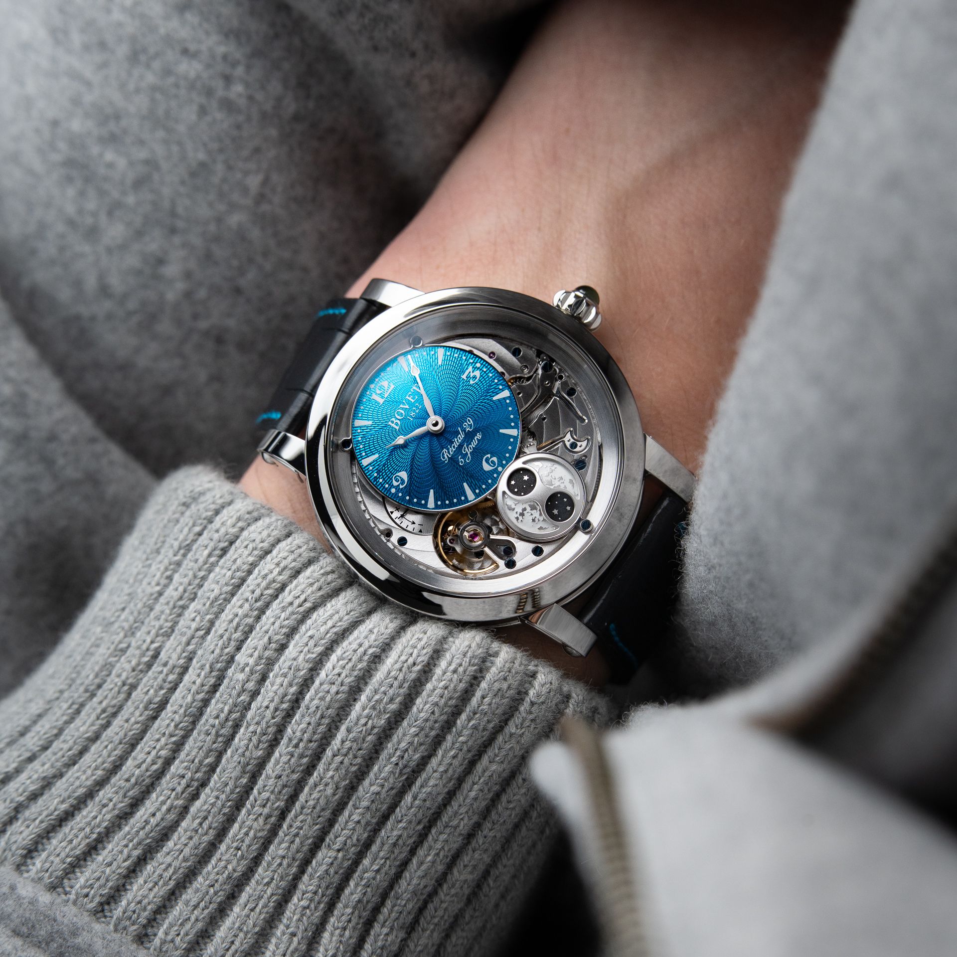 Bovet Dimier Recital 29 UNWORN 7/2025 Turquoise Guilloché Moonphase Leather