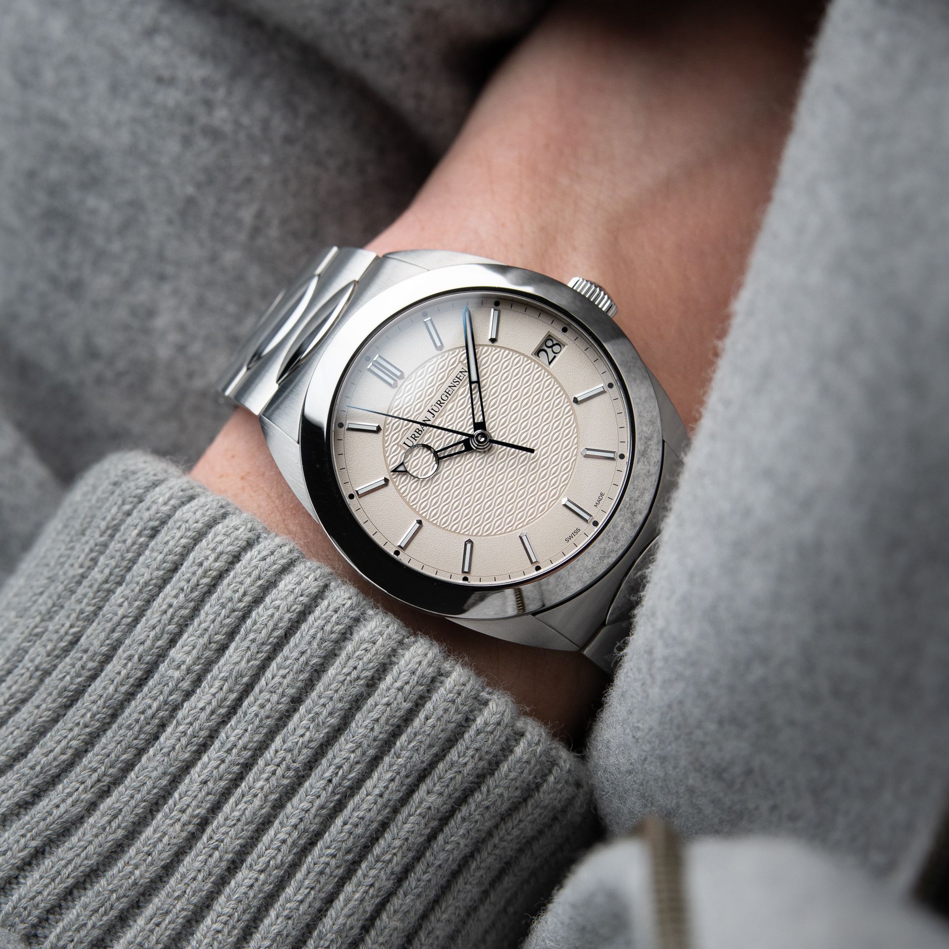Urban Jürgensen ONE RARE Silver White Guilloché Steel Bracelet Automatic