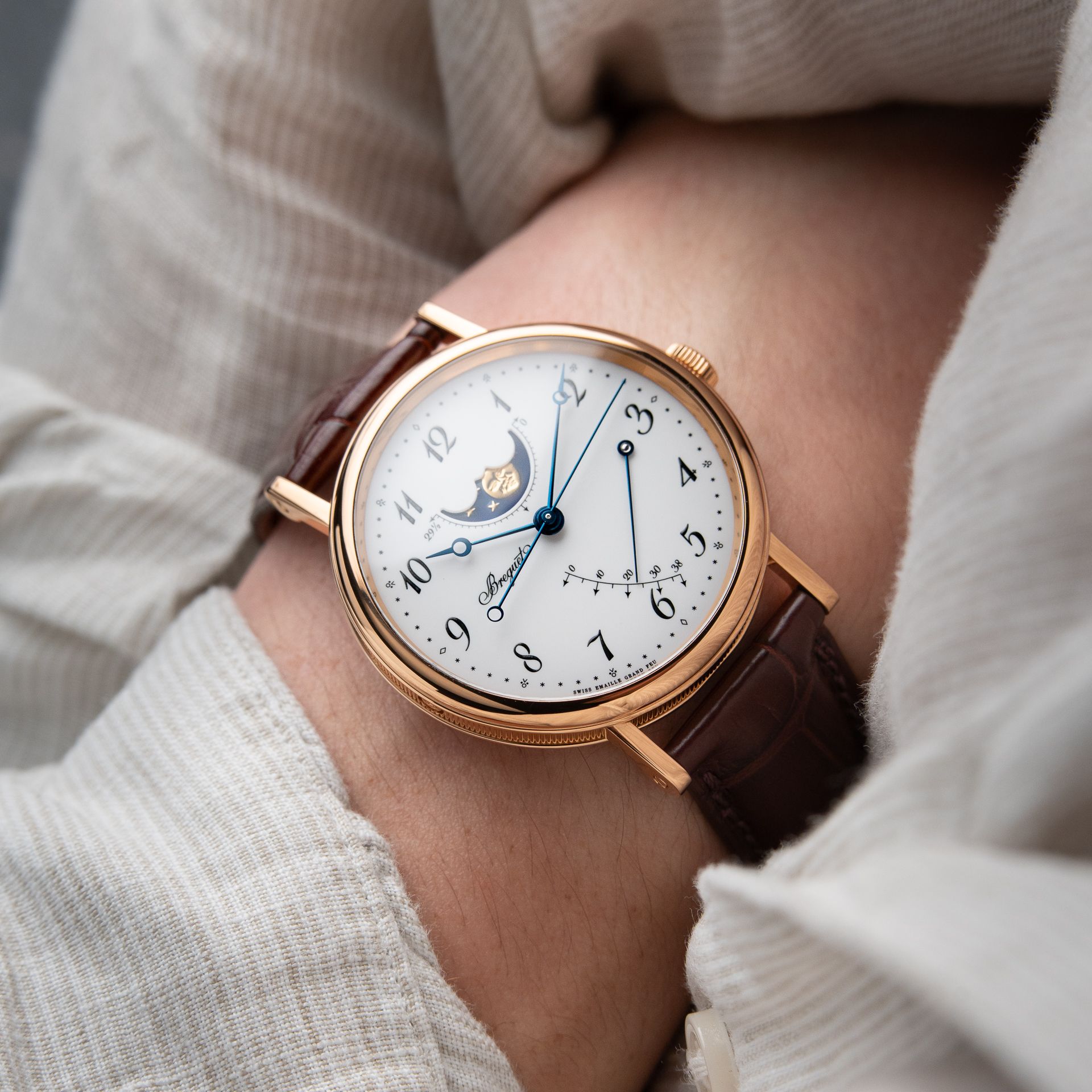 Breguet Classique 7787BR Rose Gold Moonphase White Dial Leather Automatic