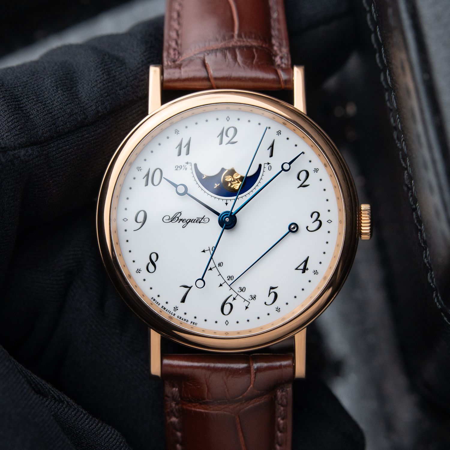 Breguet Classique 7787BR Rose Gold Moonphase White Dial Leather Automatic