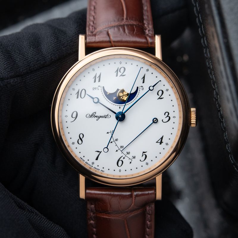 Breguet Classique 7787BR Rose Gold Moonphase White Dial Leather Automatic