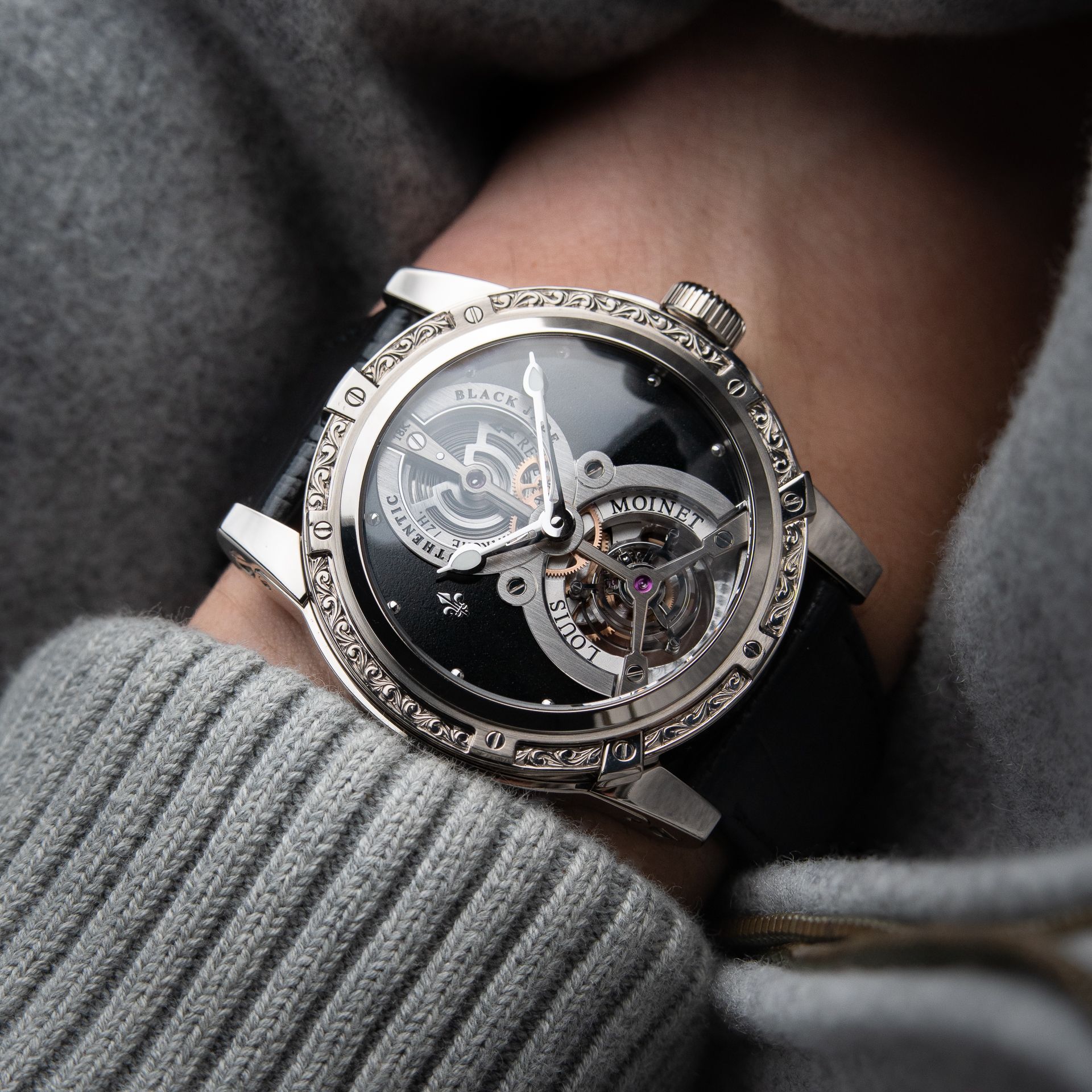 Louis Moinet PIECE UNIQUE Black Jade White Gold Engravings Tourbillon 46mm