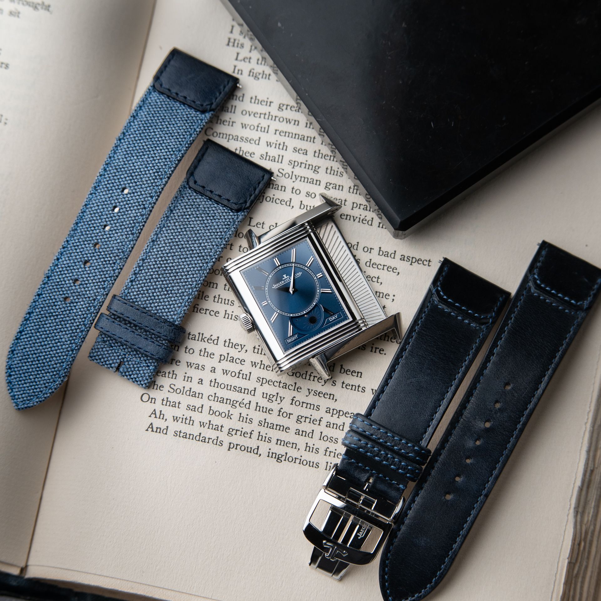 Jaeger-LeCoultre Reverso Tribute MESH Duoface Calendar Moonphase Blue Set