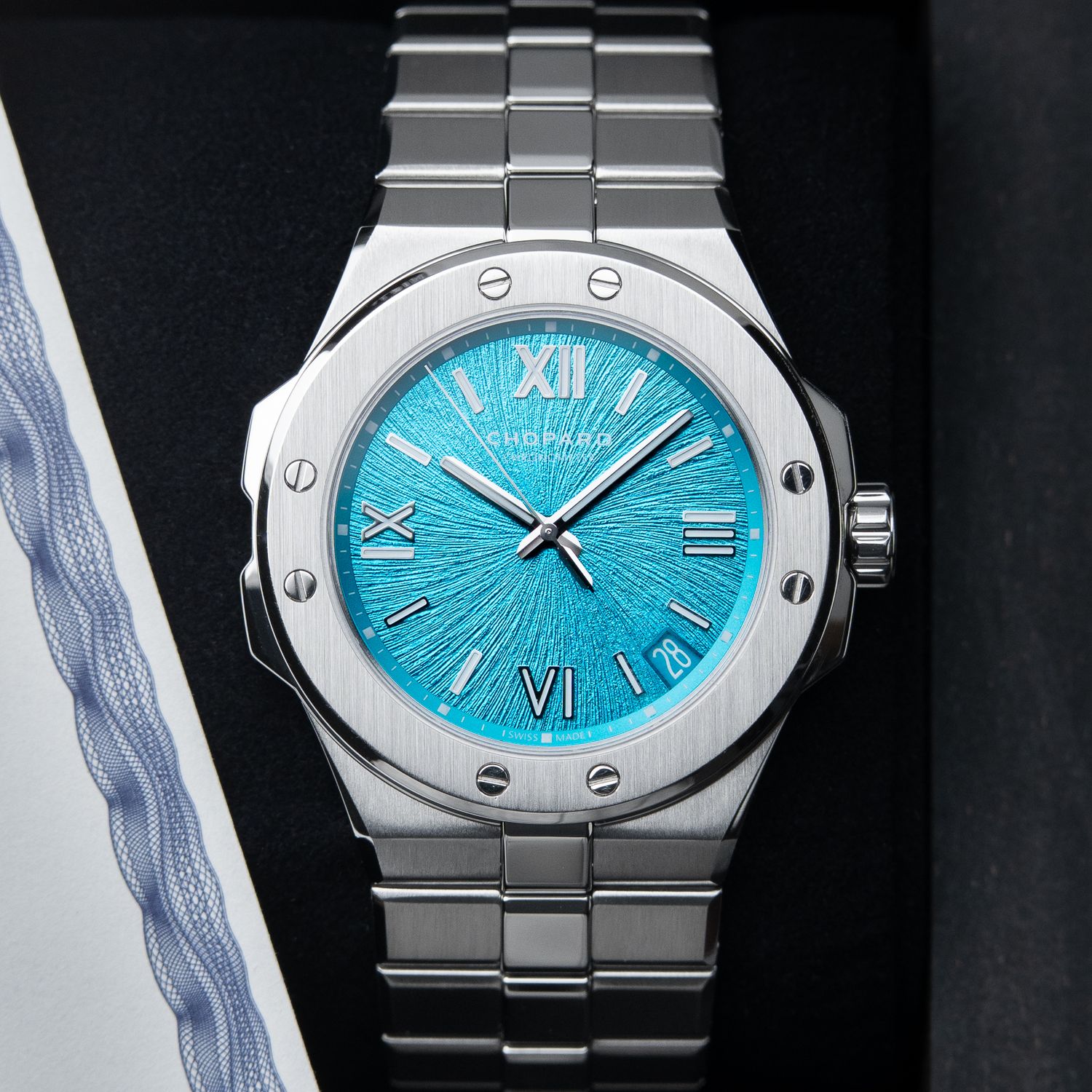 Chopard Alpine Eagle Large 41 RARE Maritime Blue Turquoise Bracelet Date Chopard Alpine Eagle Large 41 RARE Maritime Blue Turquoise Bracelet Date