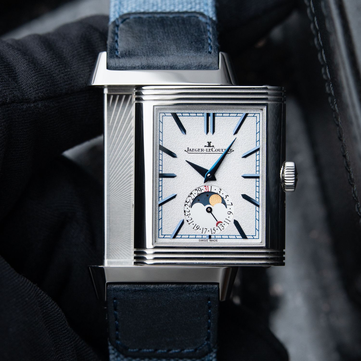 Jaeger-LeCoultre Reverso Tribute Moon Duoface Blue Silver White Steel Set Jaeger-LeCoultre Reverso Tribute Moon Duoface Blue Silver White Steel Set