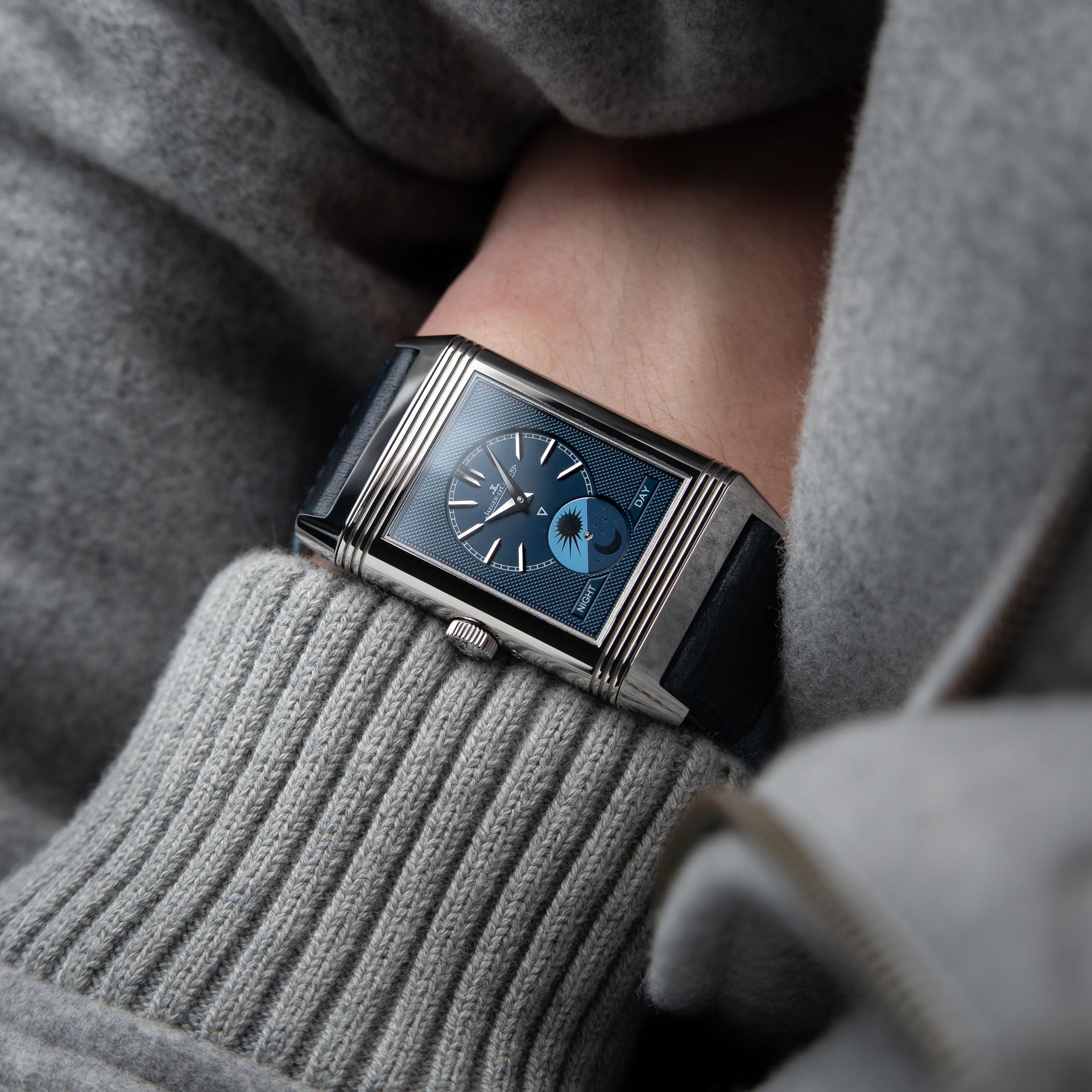 Jaeger-LeCoultre Reverso Tribute Moon Duoface Blue Silver White Steel Set
