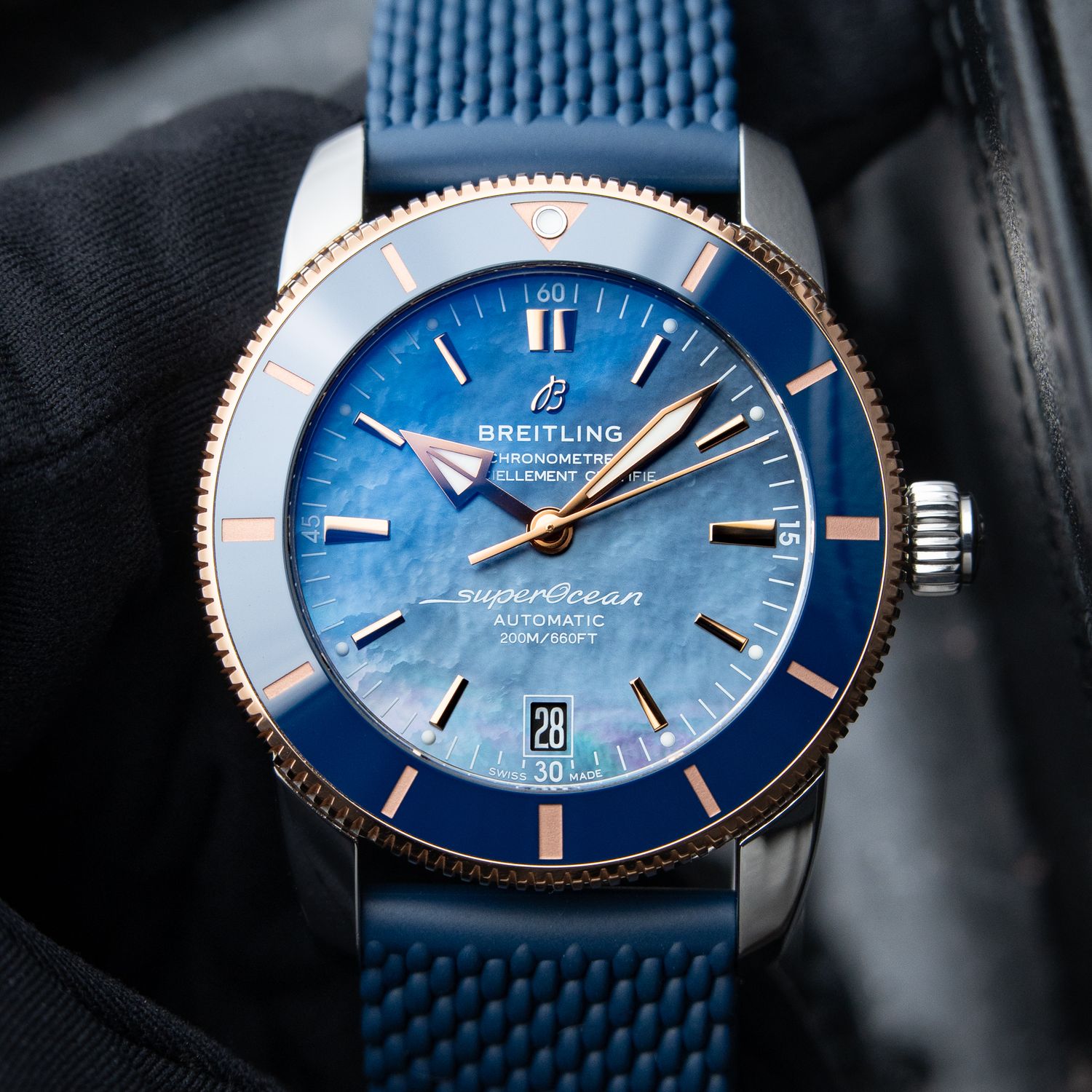 Breitling SuperOcean Heritage RARE Blue Mother of Pearl Red Gold Limited Edition