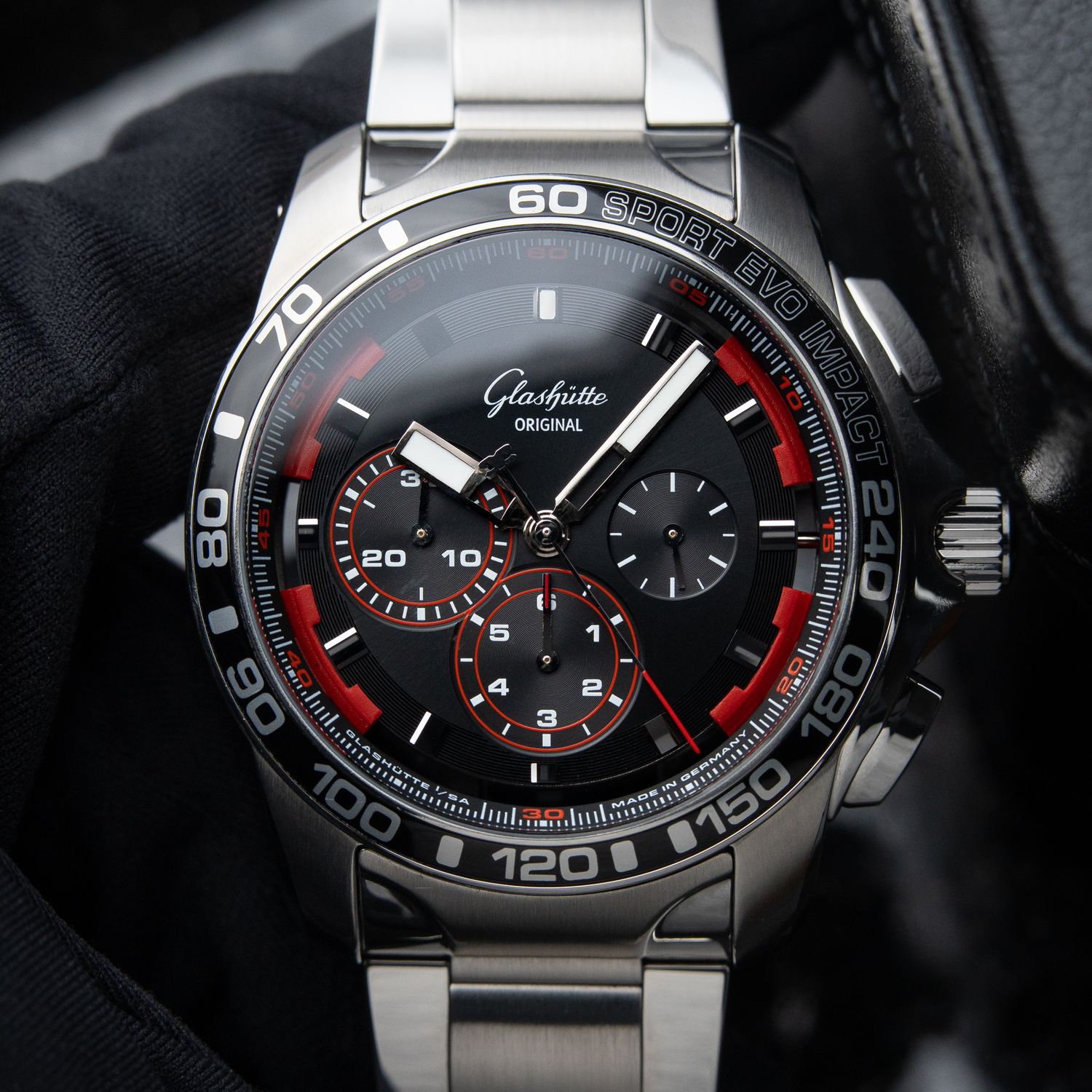 Glashütte Original Sport Evolution Impact Chronograph Black Steel Bracelet