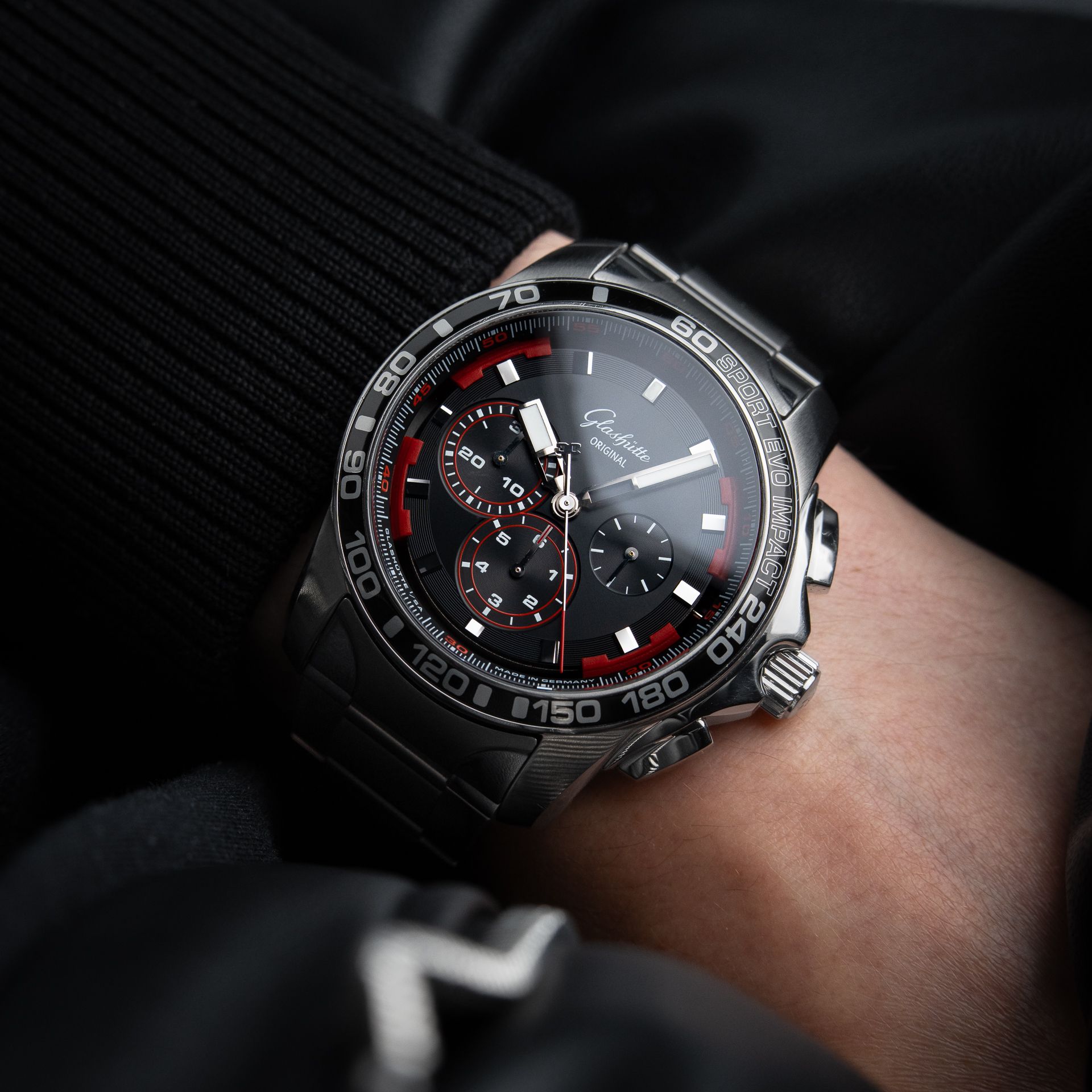 Glashütte Original Sport Evolution Impact Chronograph Black Steel Bracelet