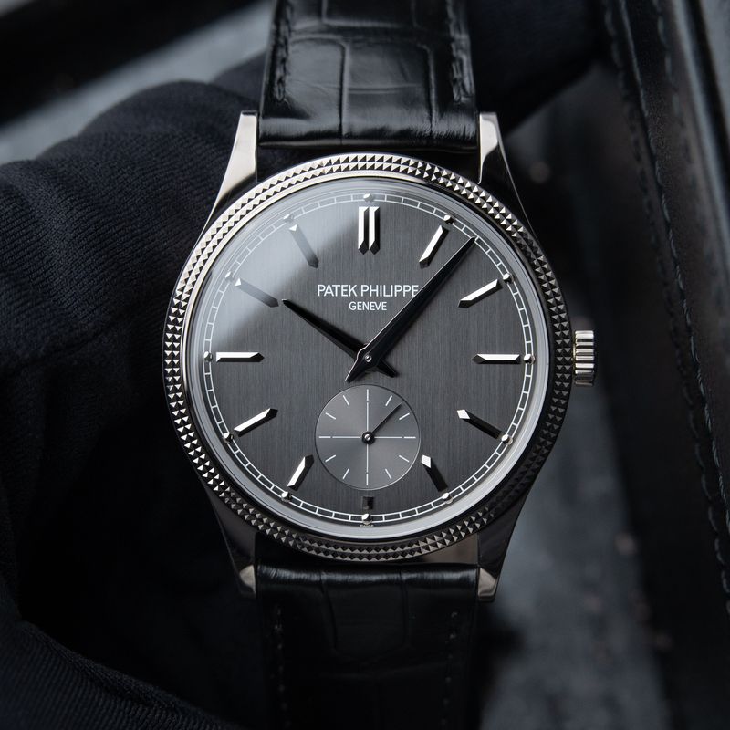 Patek Philippe Calatrava 6119G White Gold Grey Vertical Satin Dial Hobnail Bezel