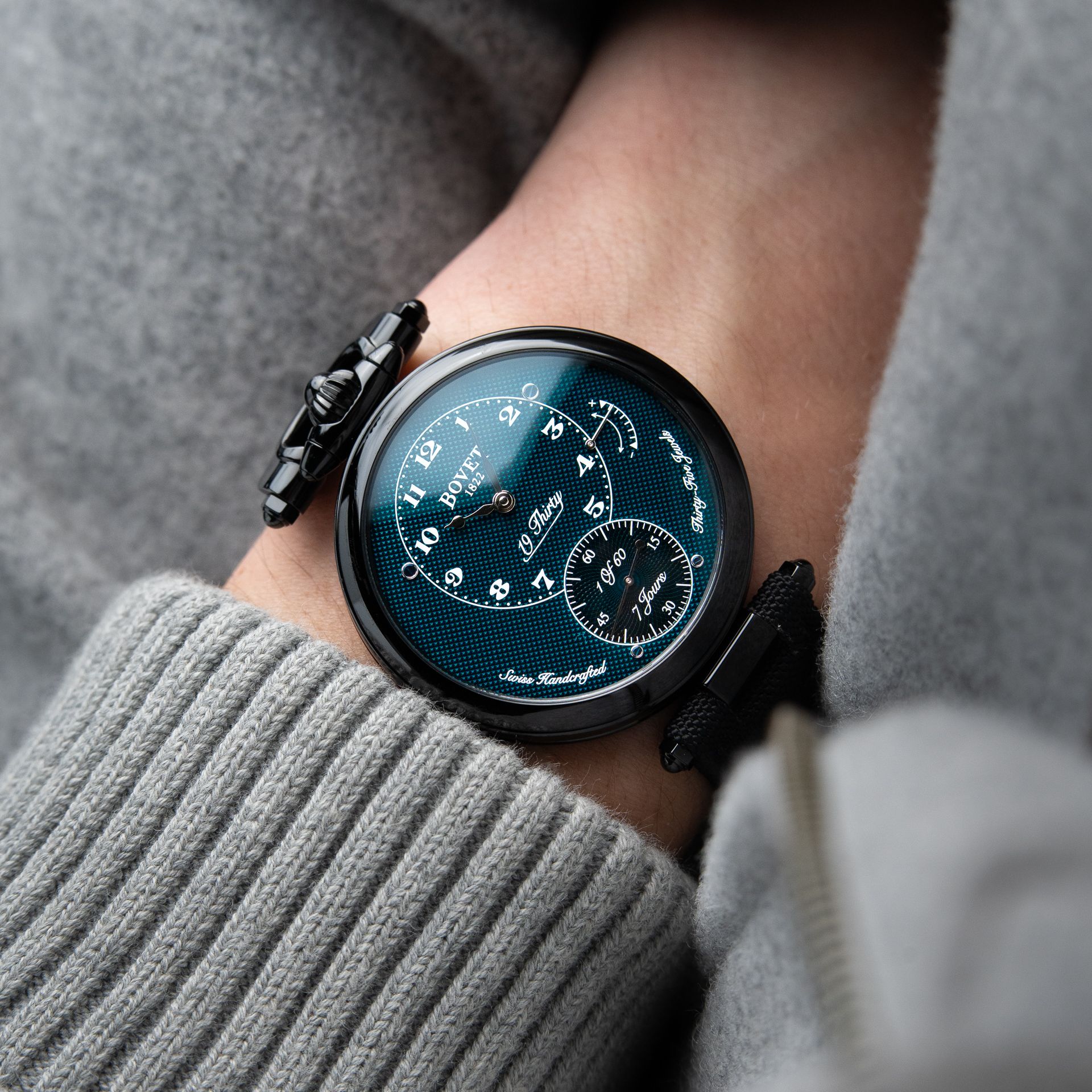 Bovet 19Thirty Fleurier Blue Guilloché RARE 2025 Limited Edition Black DLC Steel