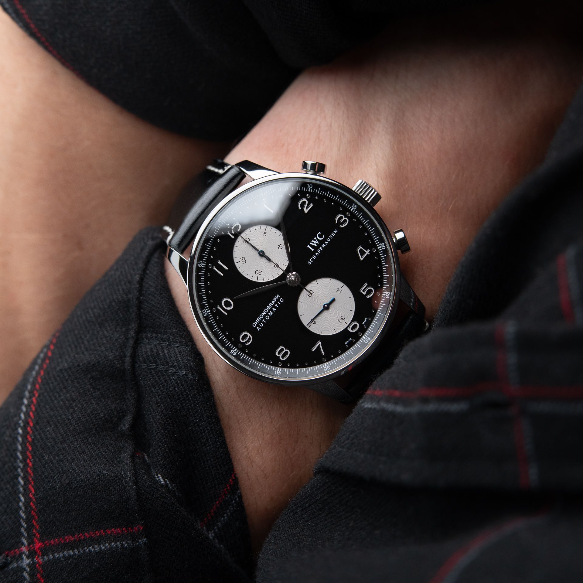 IWC Portugieser Chronograph Reverse Panda Black Dial Steel Portuguese 40.9