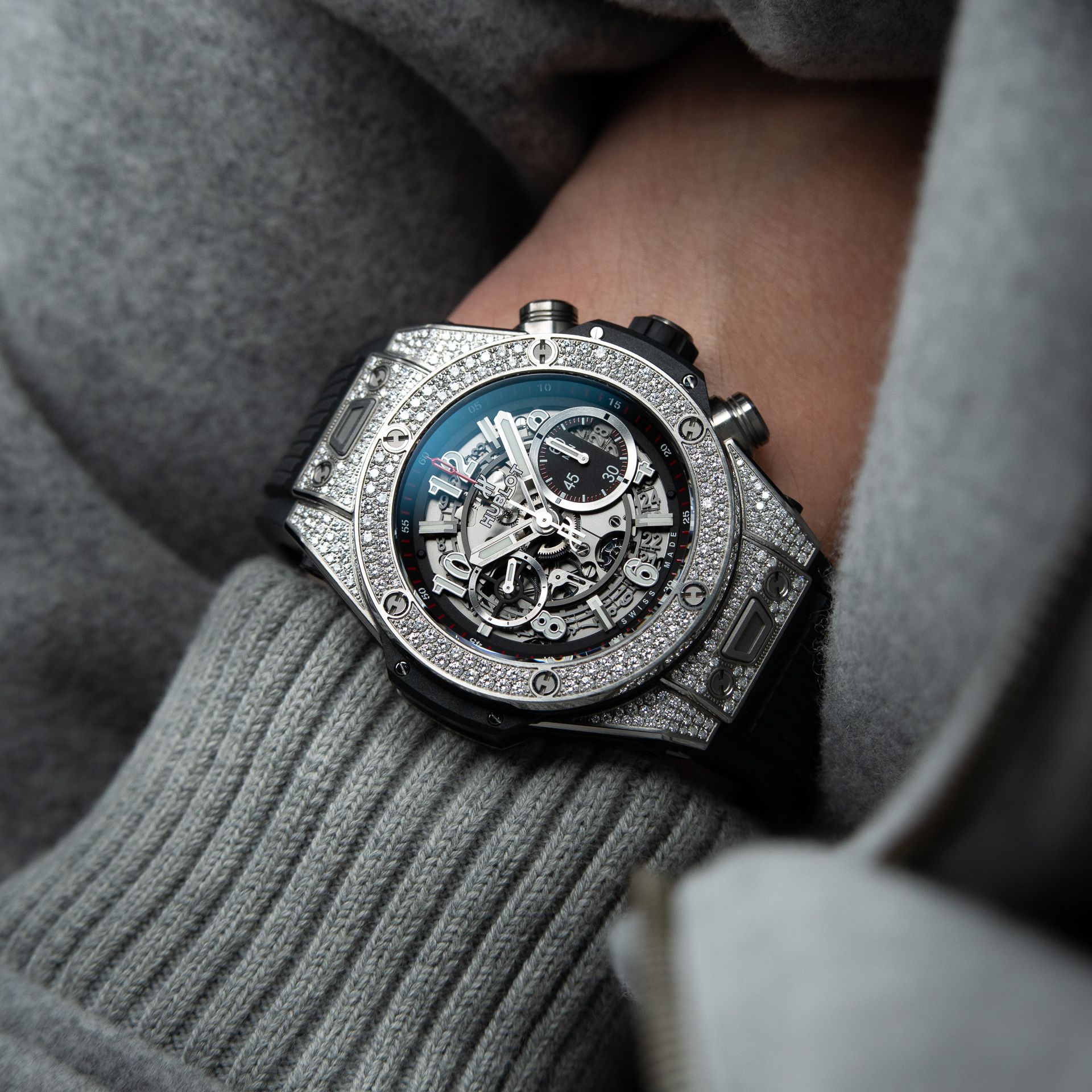 Hublot Big Bang Unico Pavé Openworked Diamonds Titanium Chronograph Set