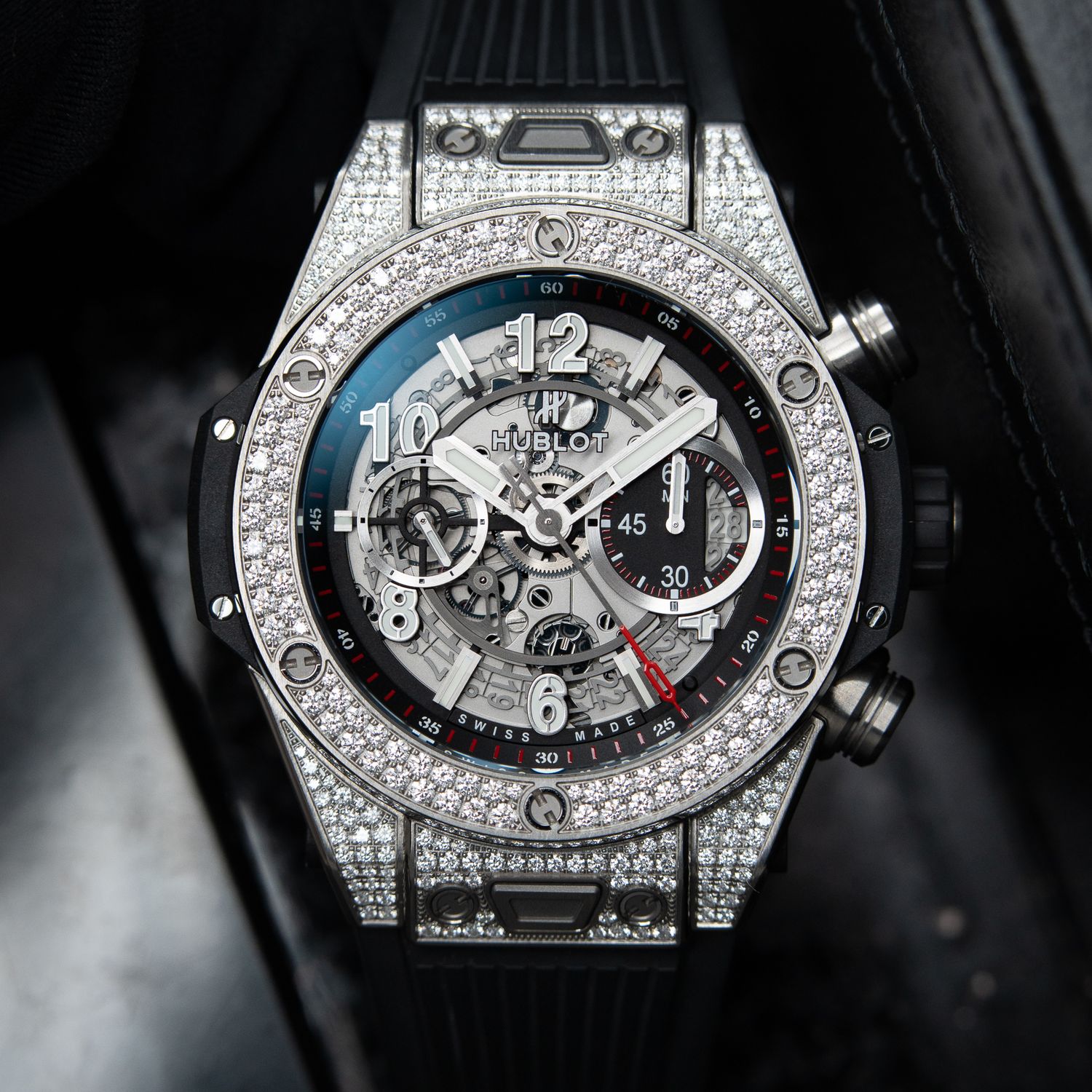 Hublot Big Bang Unico Pavé Openworked Diamonds Titanium Chronograph Set Hublot Big Bang Unico Pavé Openworked Diamonds Titanium Chronograph Set