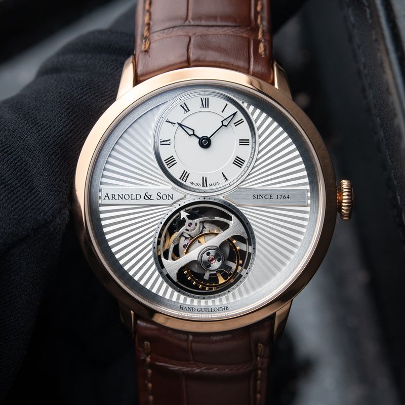Arnold & Son UTTE Ultra-Thin Tourbillon STRAPS Rose Gold Silver Guilloche
