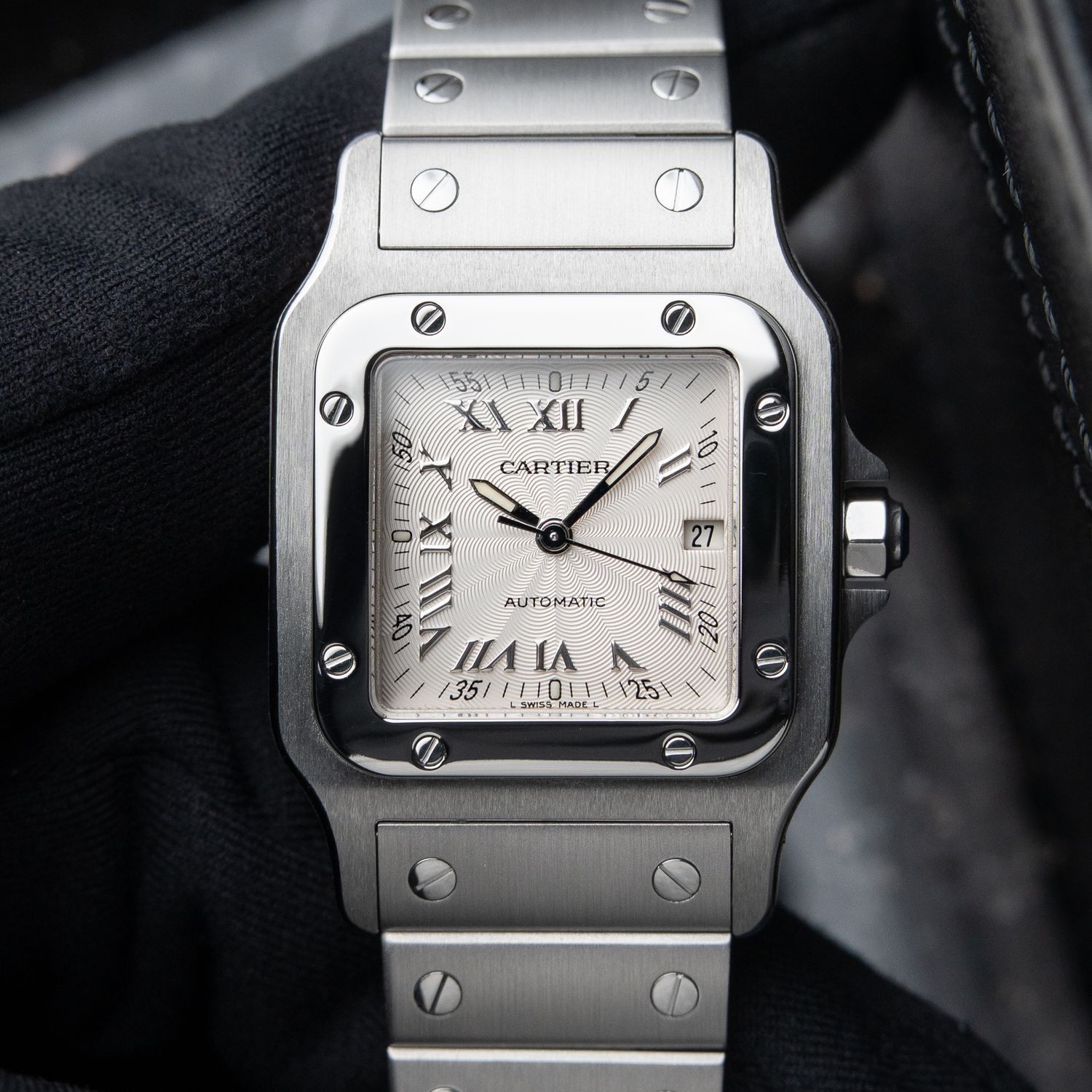 Cartier Santos Galbée LM SERVICED Steel Applied WG Roman Index 2319 Galbee