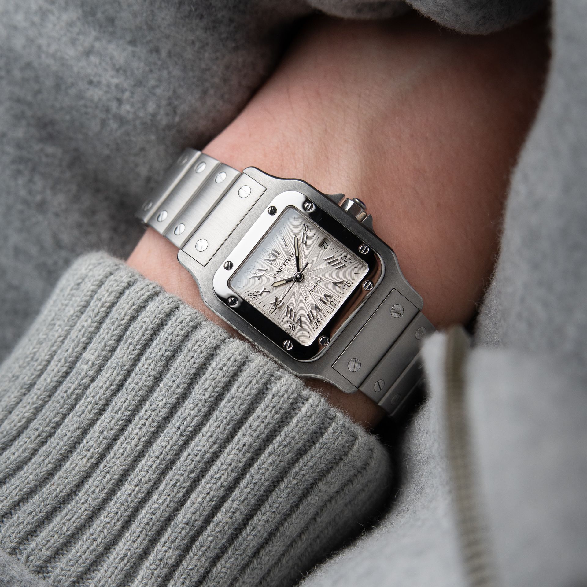 Cartier Santos Galbée LM SERVICED Steel Applied WG Roman Index 2319 Galbee