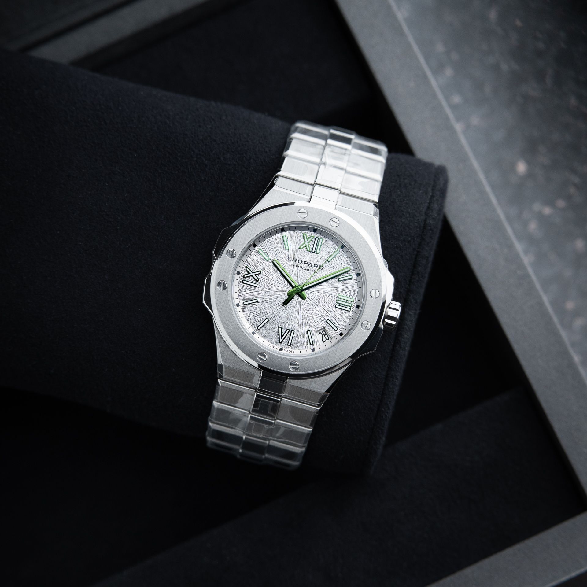 Chopard Alpine Eagle Large RARE Silver Dial Green STICKERED Steel Limited Edition