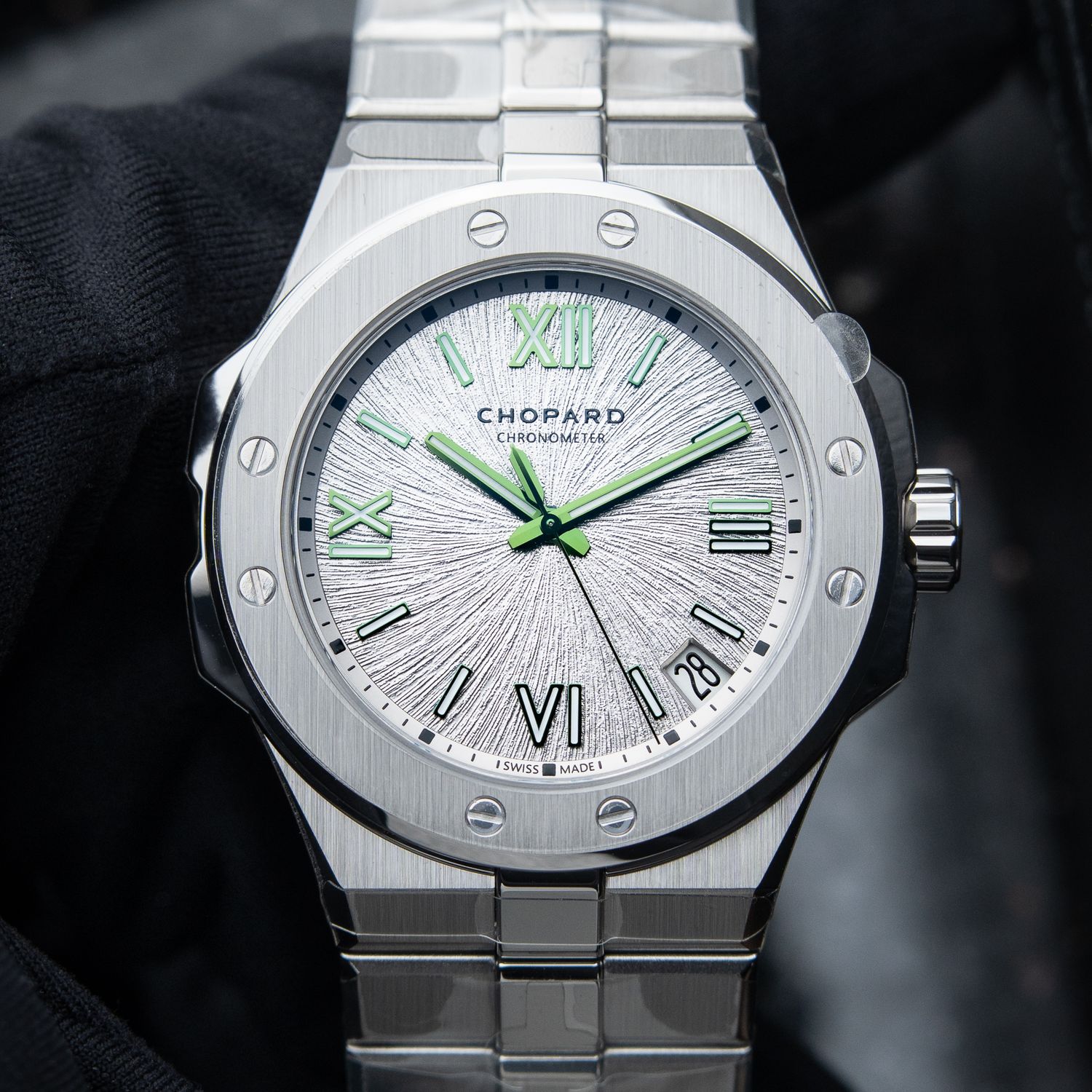 Chopard Alpine Eagle Large RARE Silver Dial Green STICKERED Steel Limited Edition
