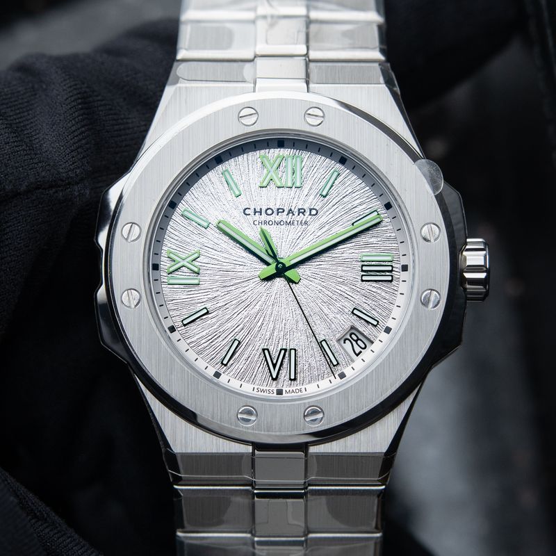 Chopard Alpine Eagle Large RARE Silver Dial Green STICKERED Steel Limited Edition