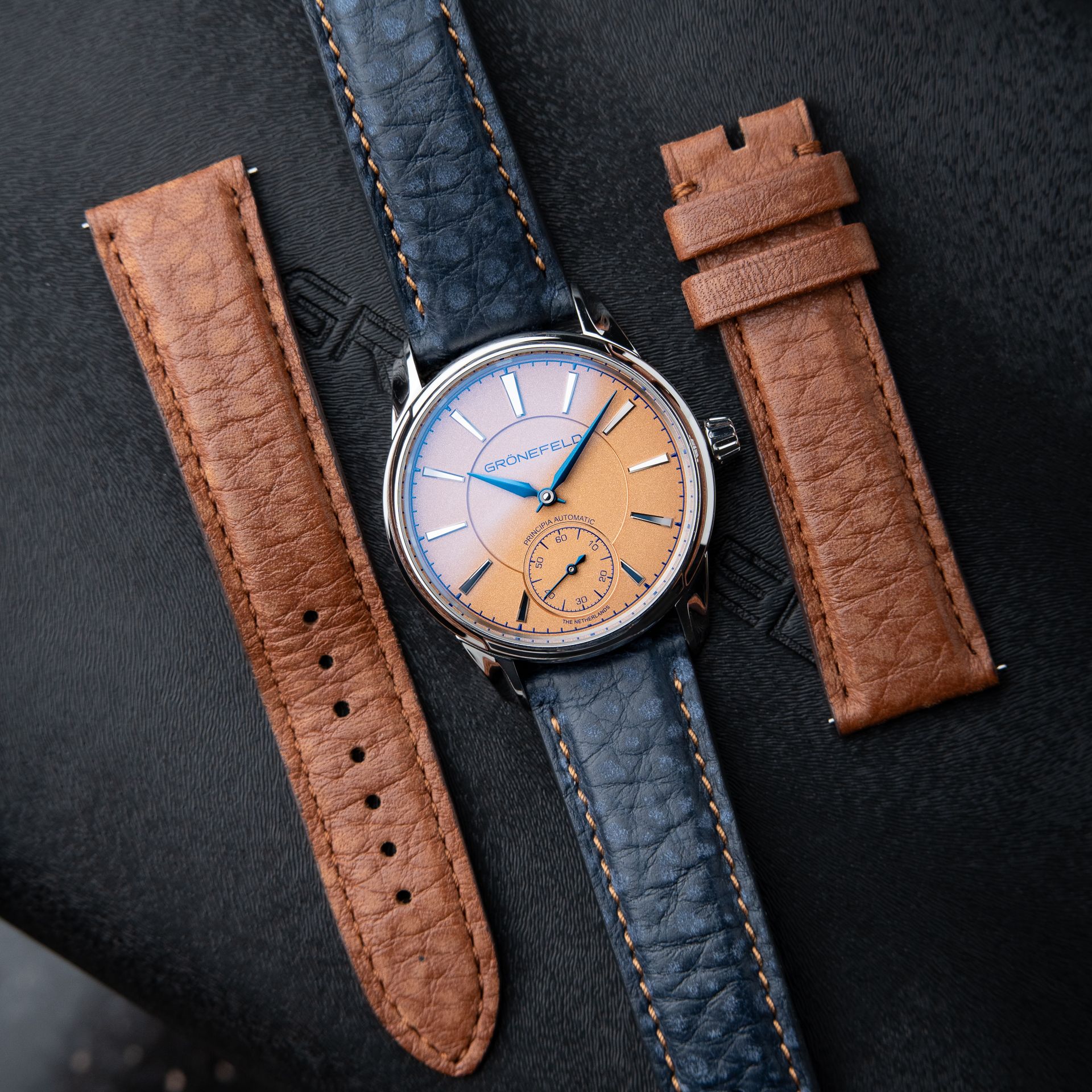 Grönefeld 1941 Principia Automatic Salmon Dial Steel Blue Leather 39.5mm Gronefeld