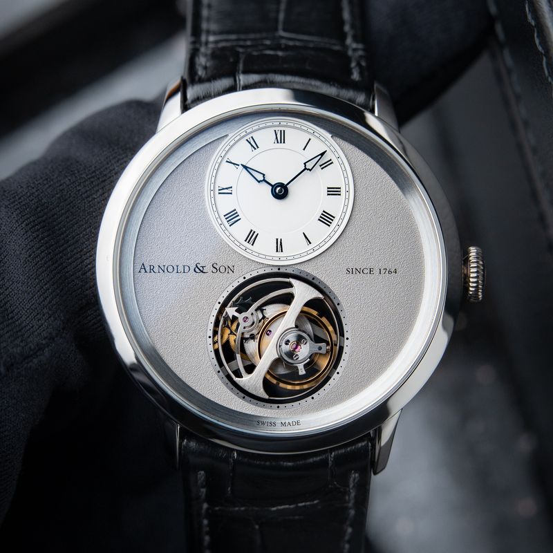 Arnold & Son UTTE Ultra Thin Tourbillon Palladium Silver Dial Leather 42mm