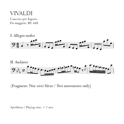 Vivaldi: Fagottkonzert C-Dur RV 468 (Fragment) - Stimmensatz mit Partitur