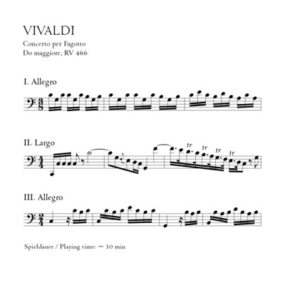 Vivaldi: Fagottkonzert C-Dur RV 466 - Stimmensatz mit Partitur