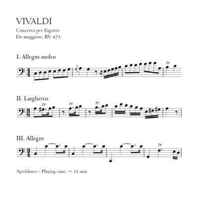 Vivaldi: Fagottkonzert C-Dur RV 471 - Stimmensatz mit Partitur
