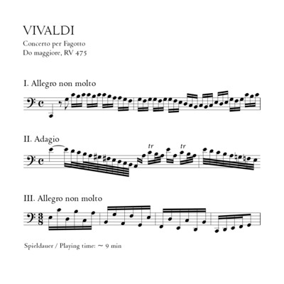Vivaldi: Fagottkonzert C-Dur RV 475 - Stimmensatz mit Partitur