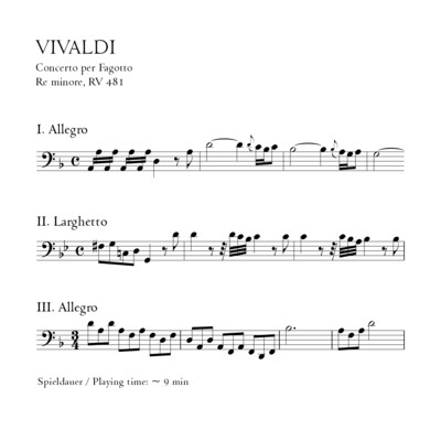 Vivaldi: Fagottkonzert d-moll RV 481 - Stimmensatz mit Partitur