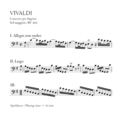 Vivaldi: Fagottkonzert G-Dur RV 492 - Stimmensatz mit Partitur