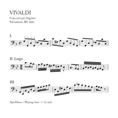 Vivaldi: Fagottkonzert g-moll RV 496 - Stimmensatz mit Partitur