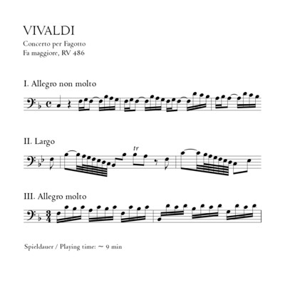 Vivaldi: Fagottkonzert F-Dur RV 486 - Stimmensatz mit Partitur