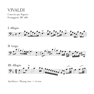 Vivaldi: Fagottkonzert F-Dur RV 489 - Stimmensatz mit Partitur