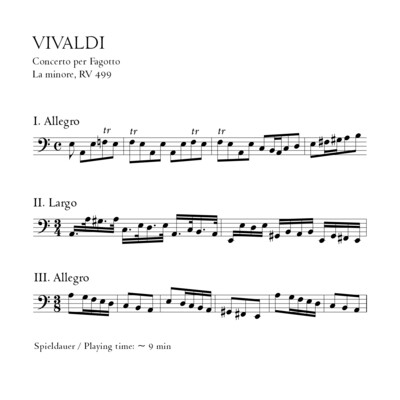 Vivaldi: Fagottkonzert a-moll RV 499 - Stimmensatz mit Partitur