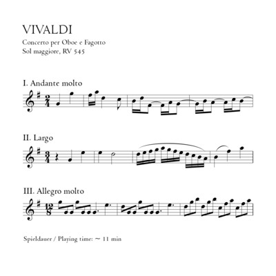 Vivaldi: Konzert für Oboe und Fagott G-Dur RV 545 - Stimmensatz mit Partitur
