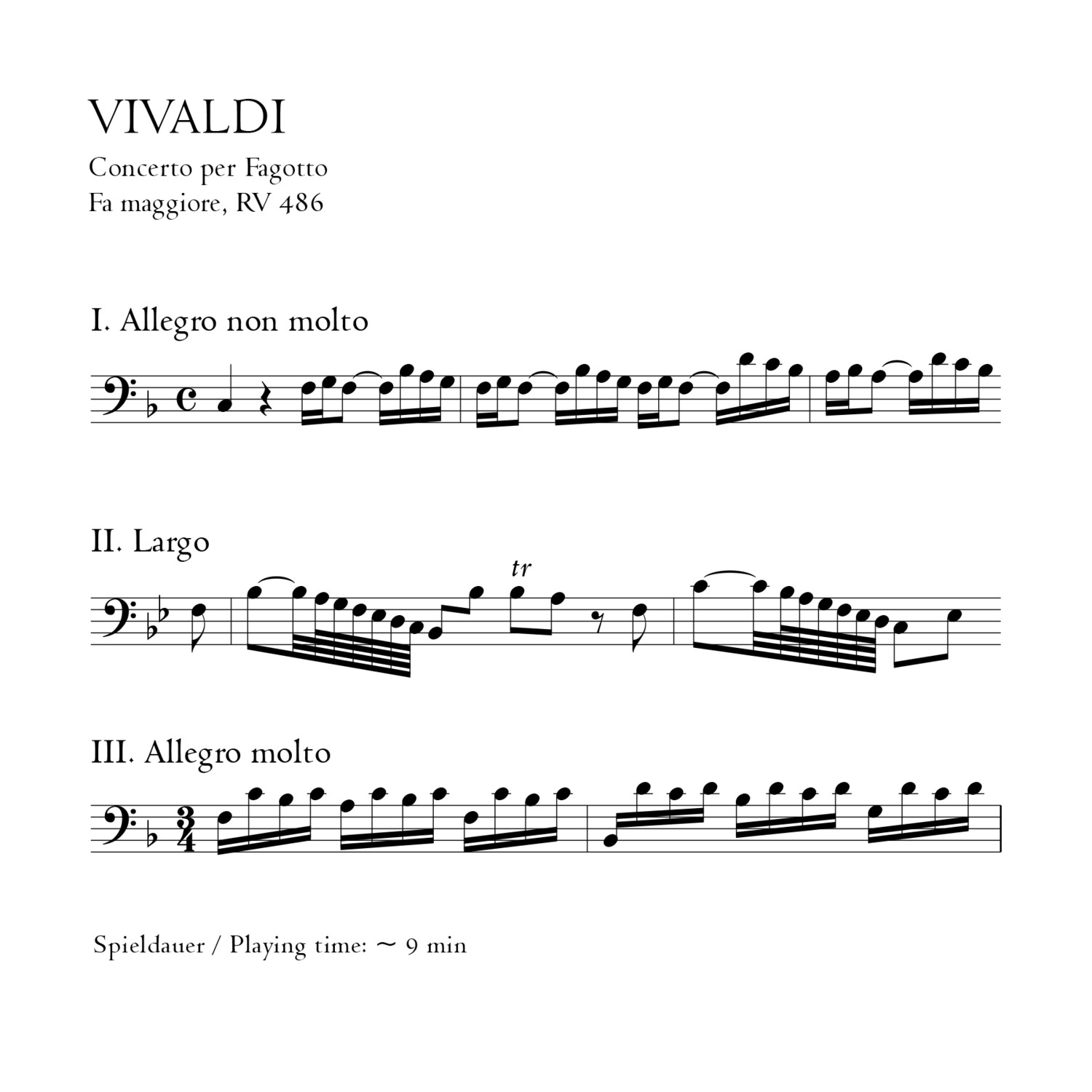 Vivaldi: Fagottkonzert F-Dur RV 486 - Klavierauszug m. Solostimme