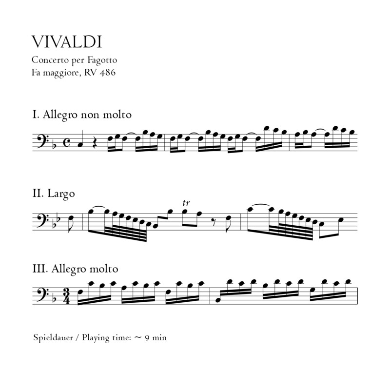Vivaldi: Fagottkonzert F-Dur RV 486 - Klavierauszug m. Solostimme