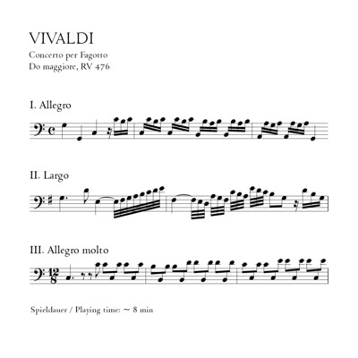 Vivaldi: Fagottkonzert C-Dur RV 476 - Klavierauszug m. Solostimme