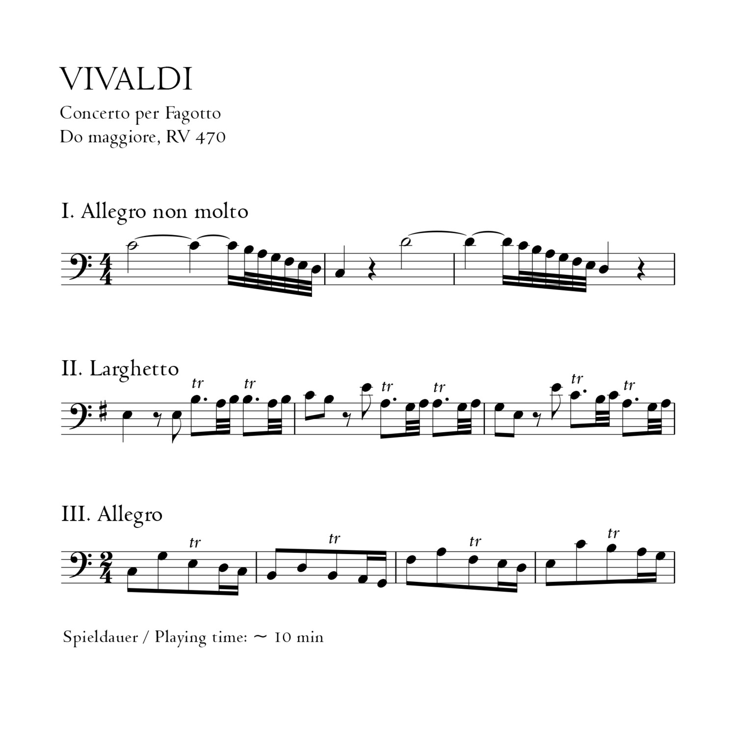 Vivaldi: Fagottkonzert C-Dur RV 470 - Klavierauszug m. Solostimme