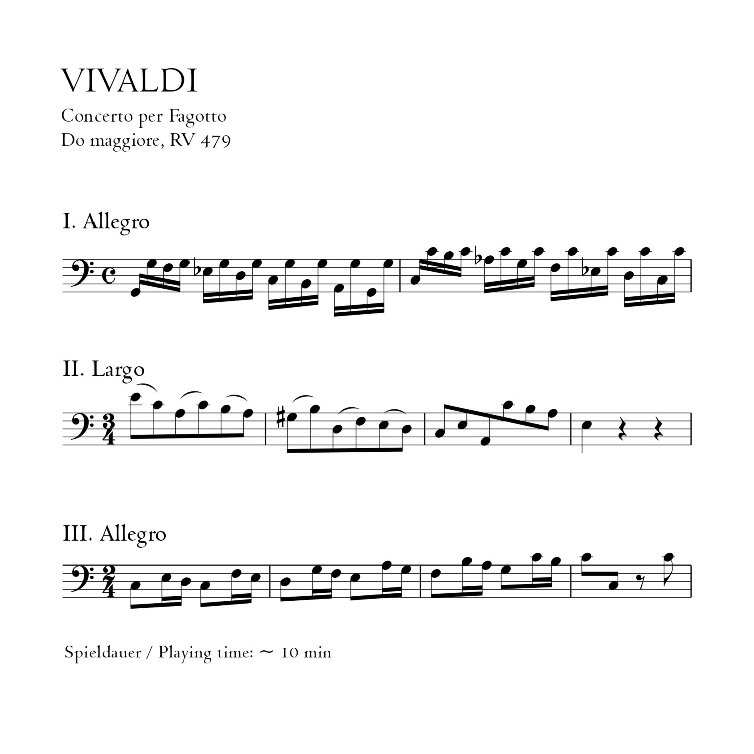 Vivaldi: Fagottkonzert C-Dur RV 479 - Klavierauszug m. Solostimme