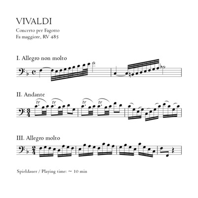 Vivaldi: Fagottkonzert F-Dur RV 485 - Klavierauszug m. Solostimme