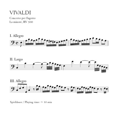 Vivaldi: Fagottkonzert a-moll RV 500 - Klavierauszug m. Solostimme